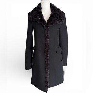 Zara Black Faux Fur Collar Coat Size XS